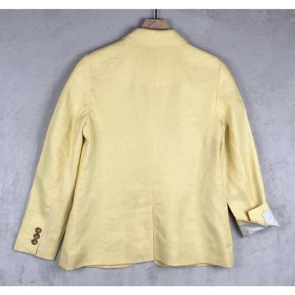 TALBOTS 100% Linen Blazer Women’s‎ Sz 4 Yellow 1 Button Lined Jacket Career - Picture 2 of 12